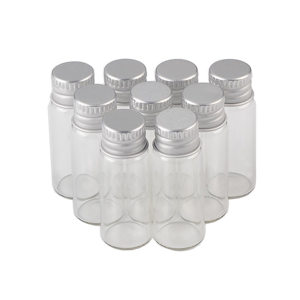 Jarvials 50 pieces 4 ml transparent glass bottle with aluminium lid, silver aluminium cover to improve glass bottle tightness. (4 ml, silver)