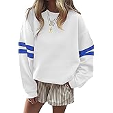 BCWCM Oversized Sweatshirt for Women Long Sleeve Crewneck Striped Tops Casual Loose Pullover Sweatshirts