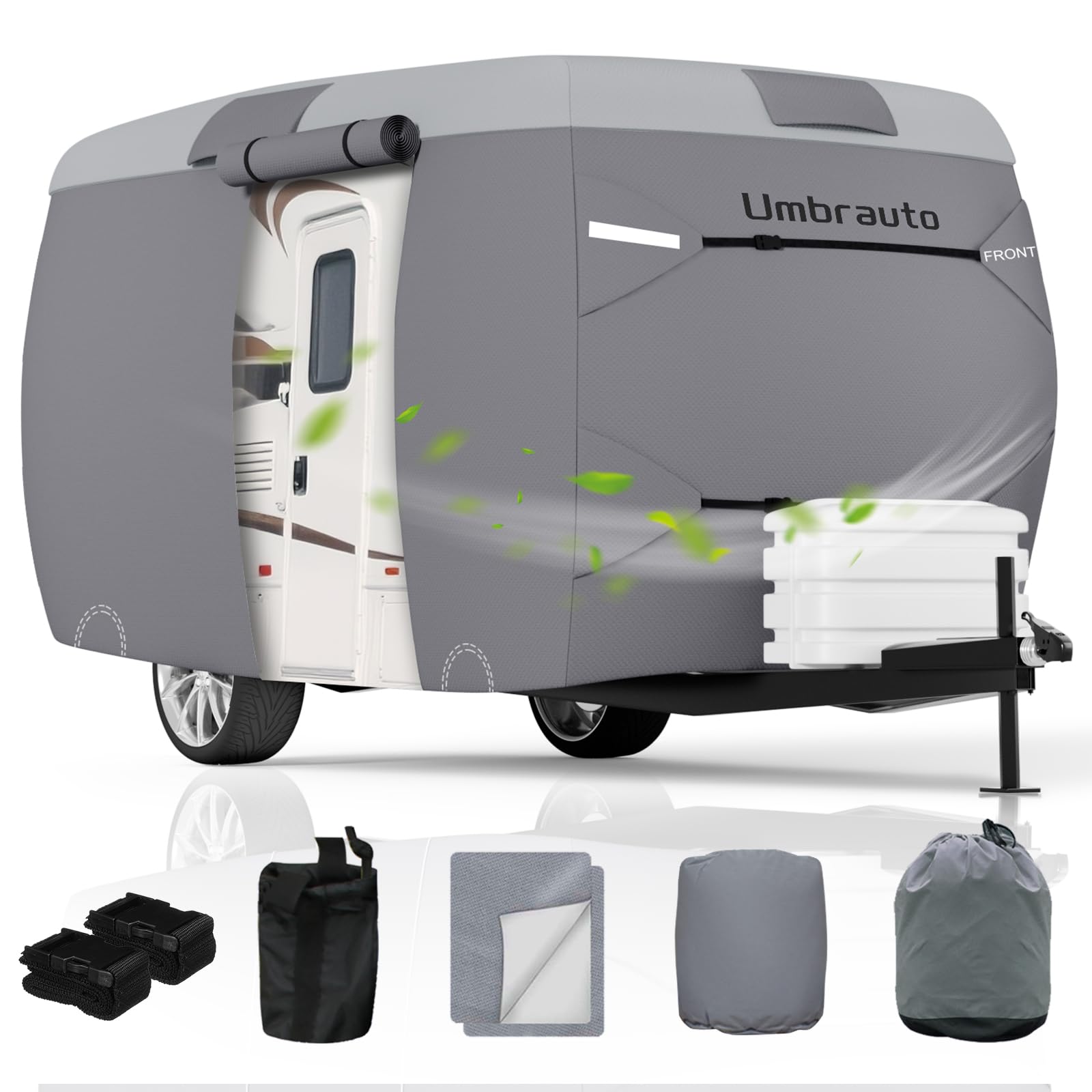Photo 1 of Umbrauto Fiberglass Travel Trailer Cover Fits 8'-10' Trailers, Upgraded 7 Layers Top Camper RV Cover with Windproof Strap,Adhesive Repair Patches