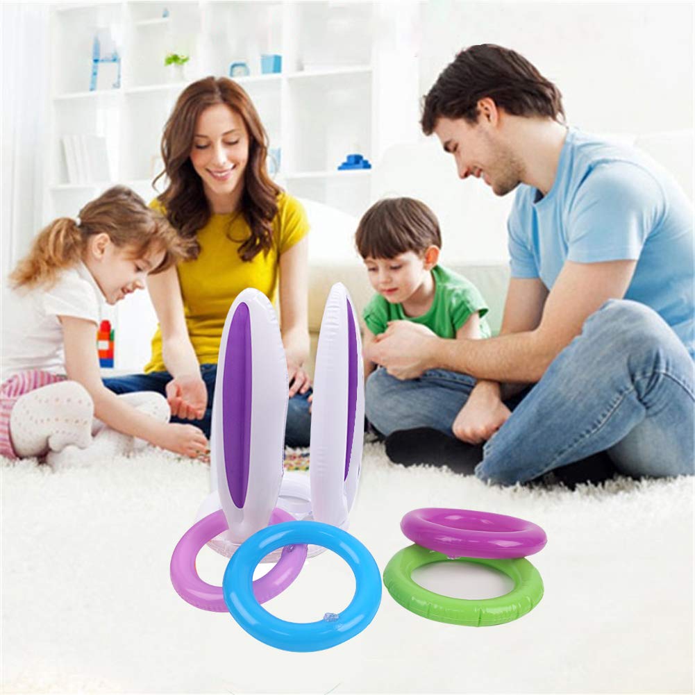 FUTUREPLUSX Inflatable Bunny Ears, 2PCS Inflatable Bunny Ears Headband with 10PCS Inflatable Tossing Rings Ring Toss Game Holiday Party Decoration Easter Gifts