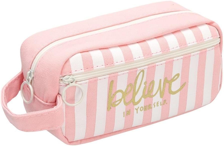 Wonque Pencil Case Believe In Yourself Canvas Pencil Box Bag Pouch with Zipper and Compartments or Girls Adults School Travel Gift 1PCS