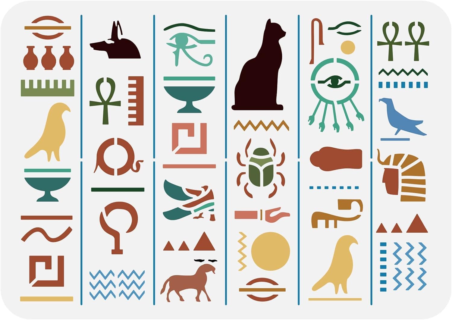 FINGERINSPIRE Egyptian Hieroglyph Stencil Template 29.7x21cm Egyptian Template Plastic Cat Bired Beetle Pattern Painting Stencil Reusable DIY Decor Stencils for Painting on Wood, Floor, Wall