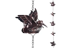 CHAMBTALIE Hummingbird Rain Chain for Gutters, 8.5ft Adjustable Rain Chain Cups to Replace Gutter Downspout, Rain Chains for Eaves Drainage, Functional and Decorative Gutter Downspout Alternative, 10 Cups