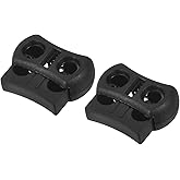 METALLIXITY Plastic Cord Locks (0.2")20pcs, Double Hole Spring Toggle Stopper End Cord Stopper Slider Cord Fastener for Drawstring Shoelaces Clothing Backpack, Black