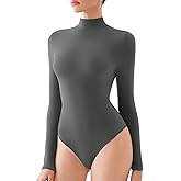 REORIA Women's Turtle Neck Long Sleeve Bodysuits Basic Slim Fit Double Lined Layering Tops for Fall & Winter