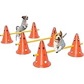 PawHut Dog Agility Hurdle Cone Set, Adjustable Obstacle Course Equipment with 6 Cones & 6 Poles, Portable Canine Agility Trai