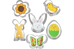 Q-BAKER Easter Cookie Cutters, 6 PCS Chick Carrot Egg Flower Bunny Rabbite Butterfly Cookie Cutter Stainless Steel Biscuit Cutters Holiday Themed Cutter