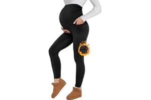 HIGHDAYS Fleece Lined Maternity Leggings with Pockets Over The Belly，High Waisted Winter Yoga Workout Pregnancy Thermal Pants