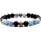 AWAKEN YOUR KUNDALINI Lava Rock & Aquamarine Stretch Bracelet – 8mm Beads, Copper Spacers
