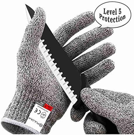 Pulomi Cut Resistant Gloves Food Grade Level 5 Protection Safety Kitchen For Oyster Shucking Fish Fillet Processing Mandolin Slicing Meat Cutting Wood Carving 1 Pair M