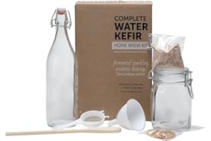 WATER KEFIR WORLD 8pc Complete Water Kefir Starter Kit - Water Kefir Supplies Includes All You Need | Water Kefir Grains Grown in Organic Specialty Sugars and Natural Spring Water