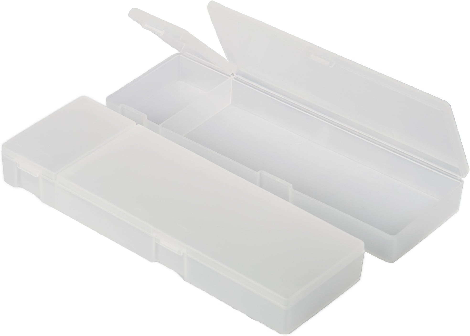 Creative Officeworks Plastic Pencil Cases, Frosty Transparent Finish, Two Compartments With Separate Lids - Best For School And Work (White, 2Pack)