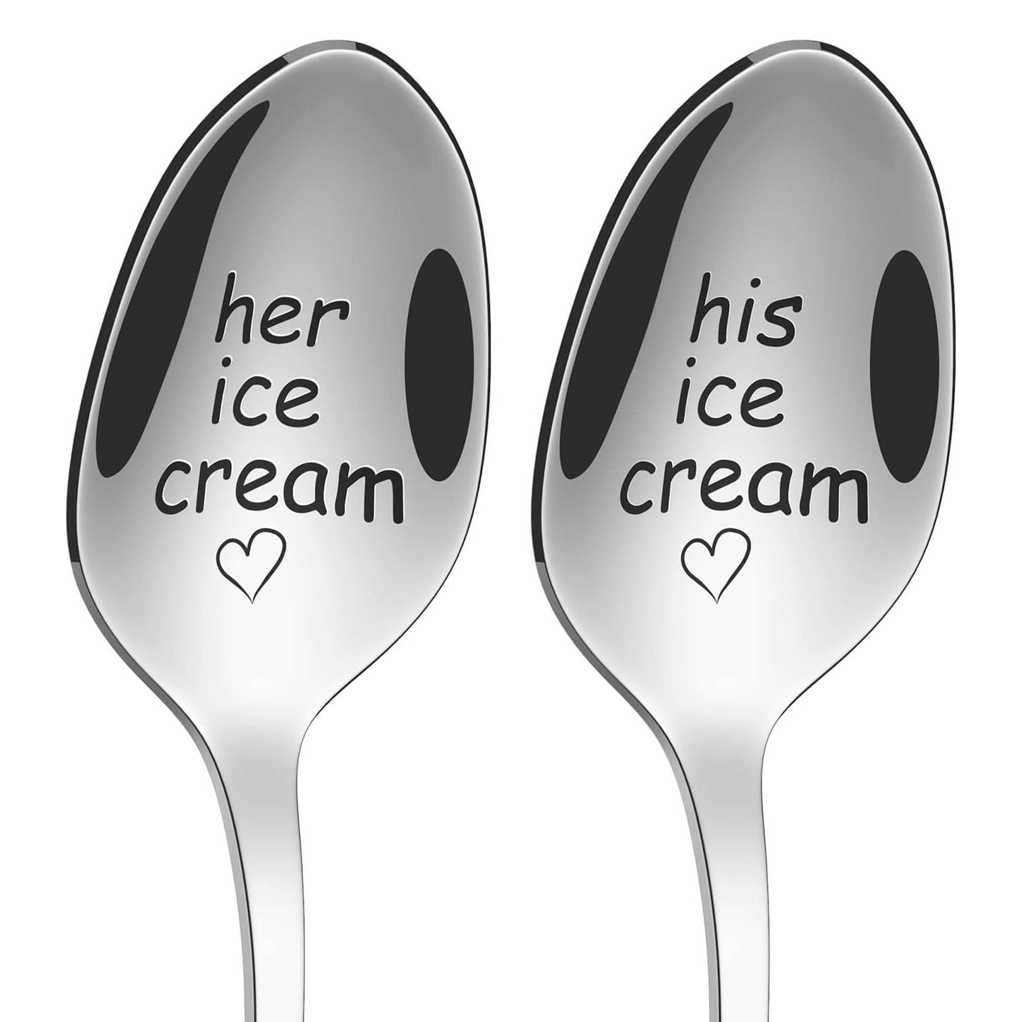 Vinsani 2 Pieces Ice Cream Engraved Spoons His & Hers Couple Gift Idea Anniversary Wedding Valentines Wife Husband Boyfriend Girlfriend Engagement Stainless Steel Coffee Tea Dessert Silverware