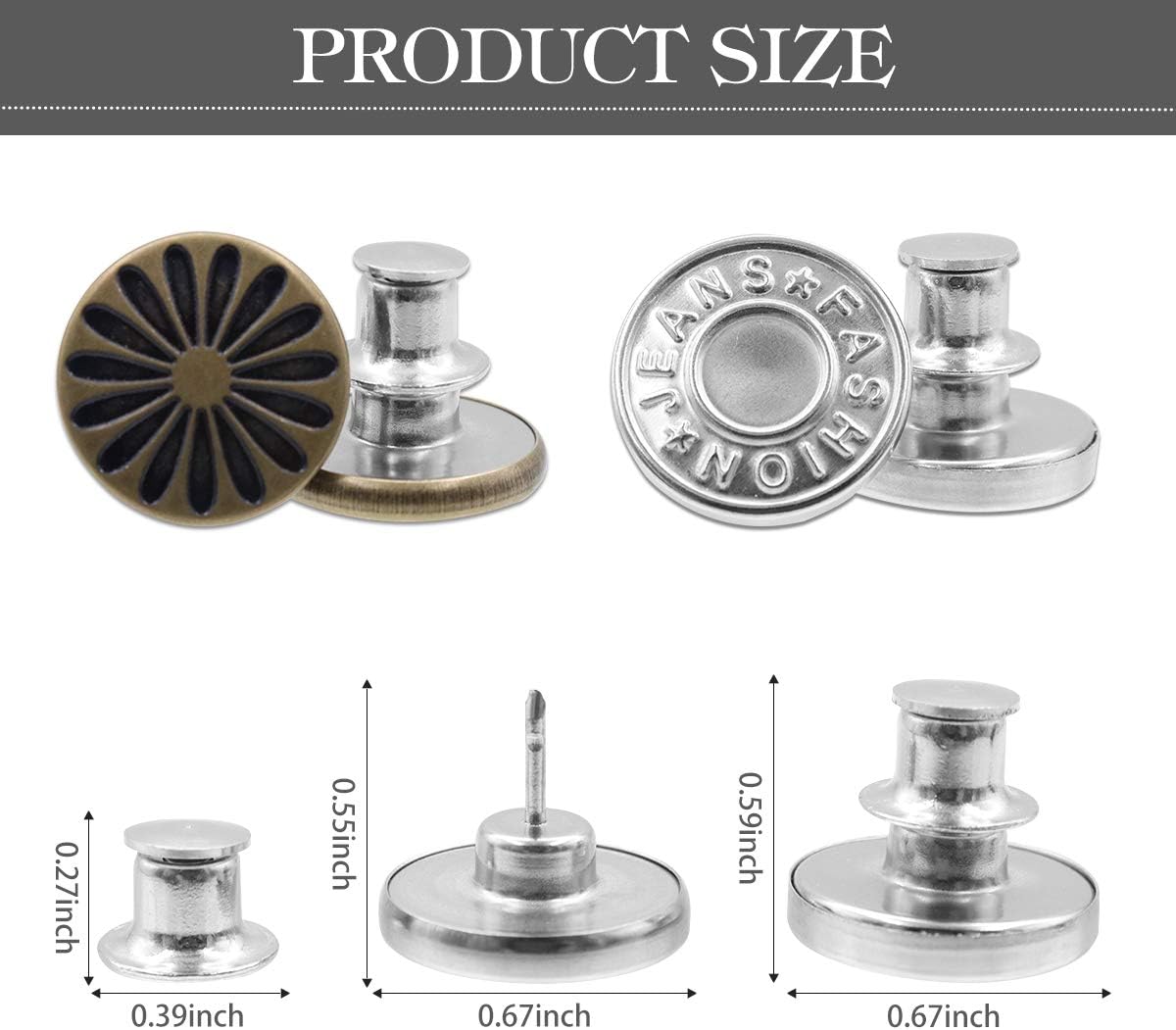 Instant Button Replacement,17mm Brass Jean Button Clips,No Sew Metal