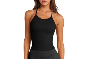 LASLULU Womens Sports Bra Seamless Long Crop Tank Racer Back Spaghetti Strap Workout Yoga Bra Padded Halter Neck Casual Tops