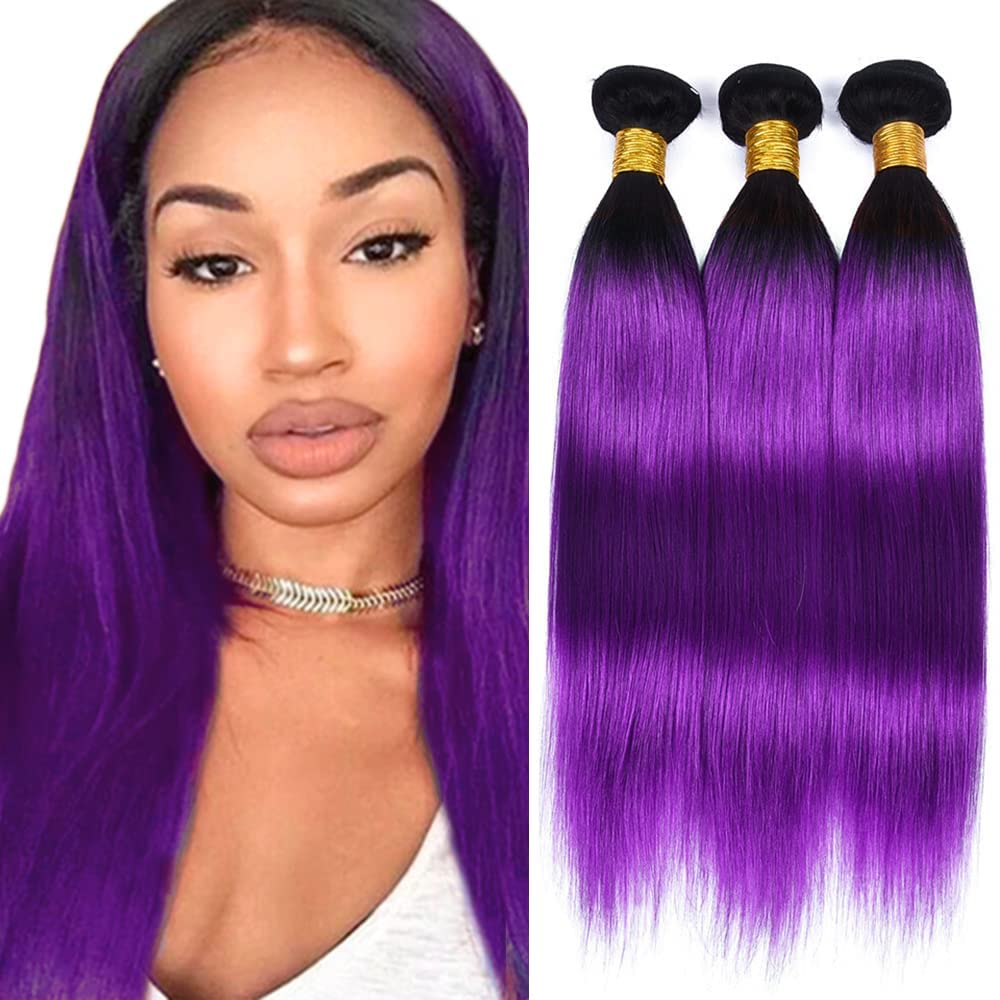 Photo 1 of Peenoll 20 22 24 Inch Straight Wave Human Hair Bundles Omber Honey Purple Weave Bundles Human Hair 12A Unprocessed Brazilian Virgin Quick Weave Hair Extension for Black Women