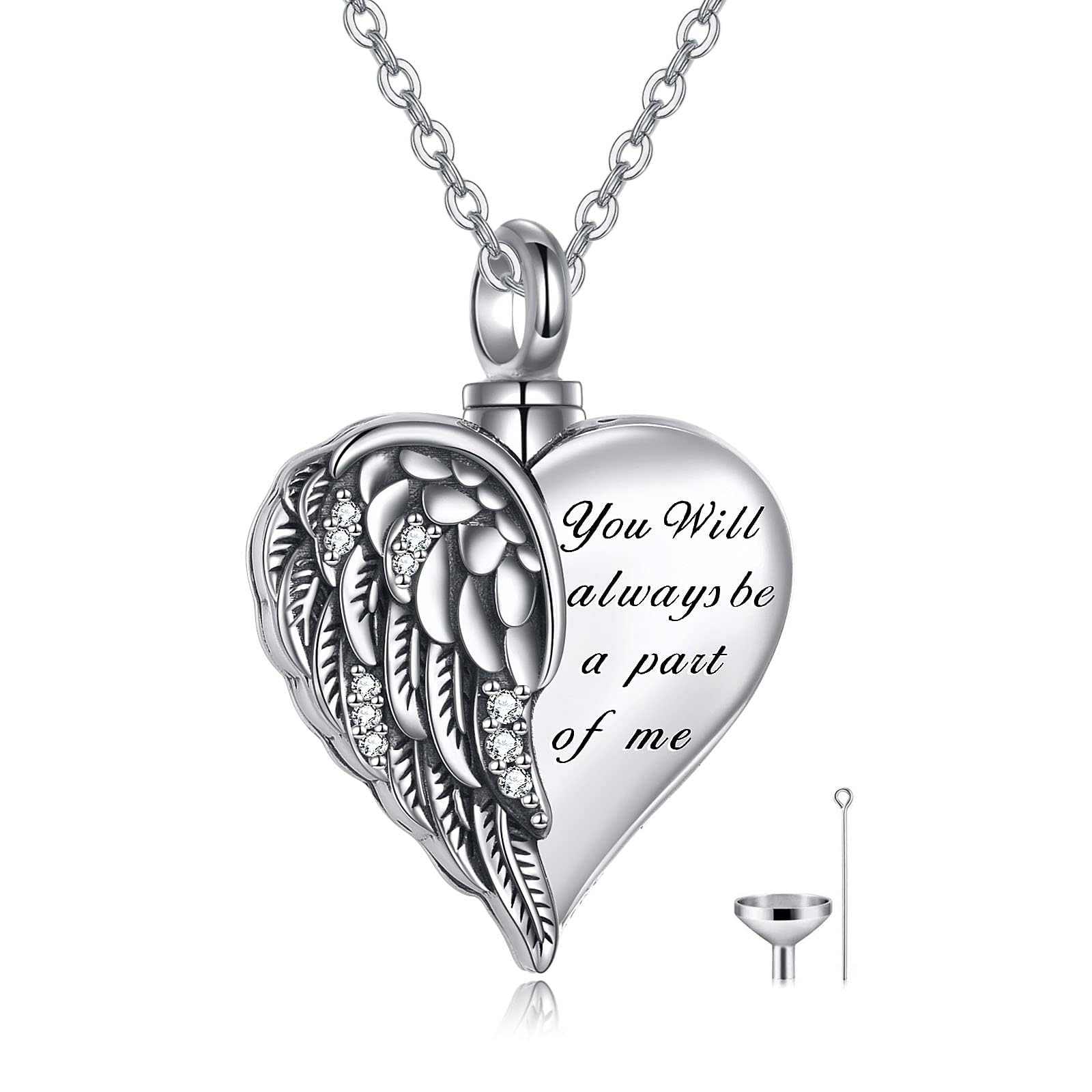 YAFEINI Urn Necklaces for Ashes Sterling Silver Guardian Angel Wings Urn Necklaces Cremation Memory Jewelry for Women Men
