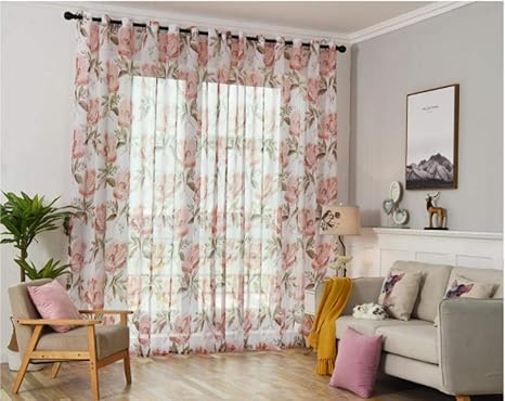 Renzhen Floral Linen Tulle Curtains For Living Room Kitchen Window