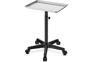 DEER BEAUTY Salon Tray on Wheels - Premium Aluminum Tattoo Tray Rolling Trolley - Adjustable Salon Service Rolling Tray Hairdresser Cart with Clinic Spa Rolling Tray Wheels (silver)