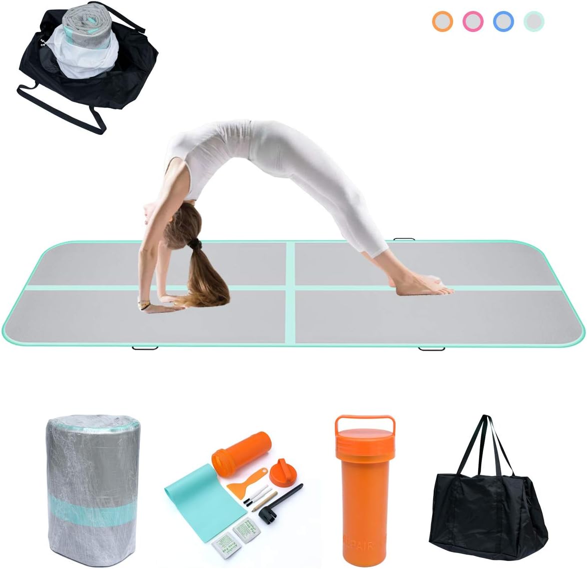 MILAZUL Air Track 10ft Inflatable Gymnastics Mat Airtrack Tumbling Mats Thickness 4 inches for Home Use/Gym/Yoga/Training/Cheerleading/Outdoor/Beach/Park/Water/Kid with Electric Air Pump Carry Bag : Sports & Outdoors