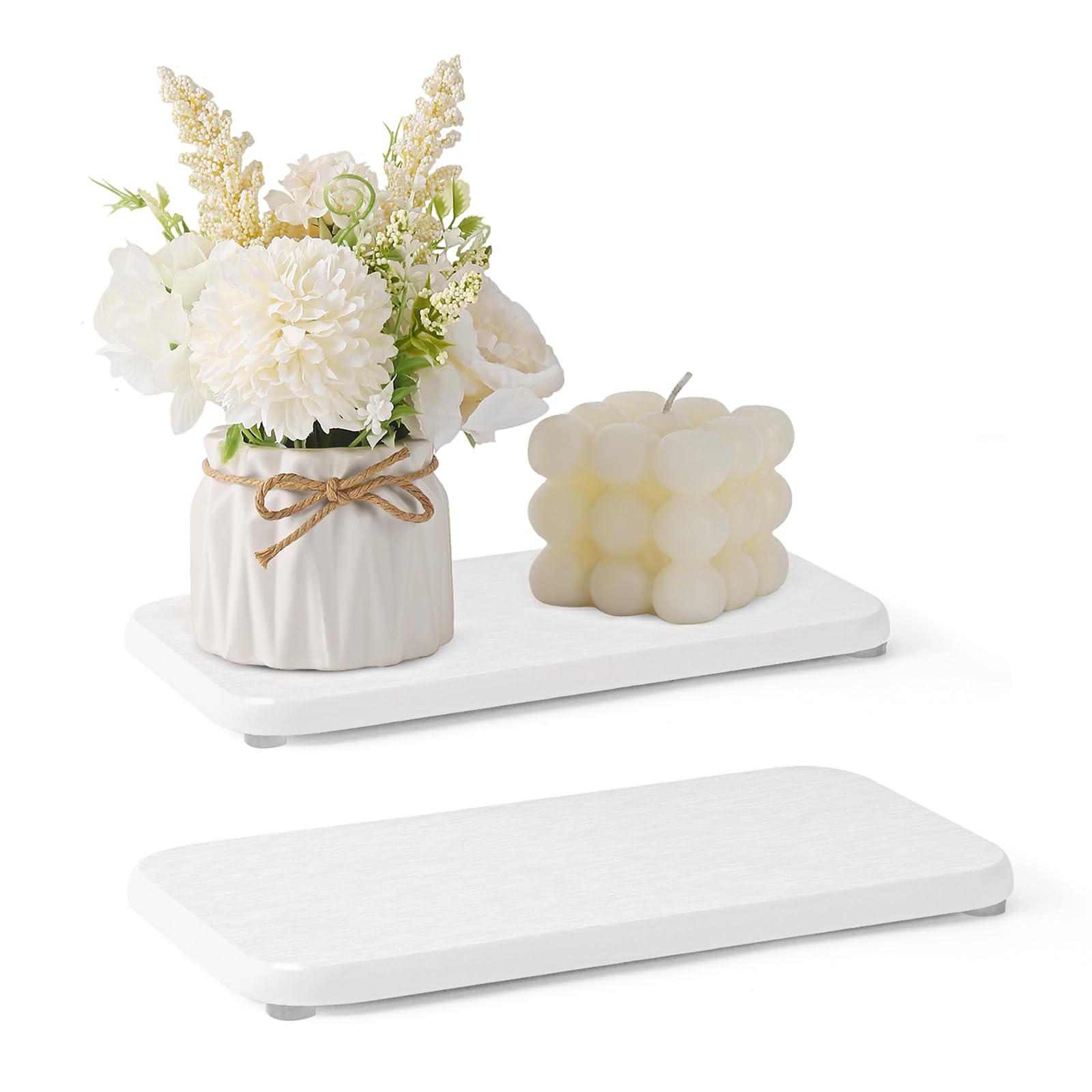 Photo 1 of 2PCS Water Absorbing Stone Tray, Natural Diatomaceous Earth Stone Sink Mat, Quick Dry Dish Soap Dispenser Sponge Holder, White