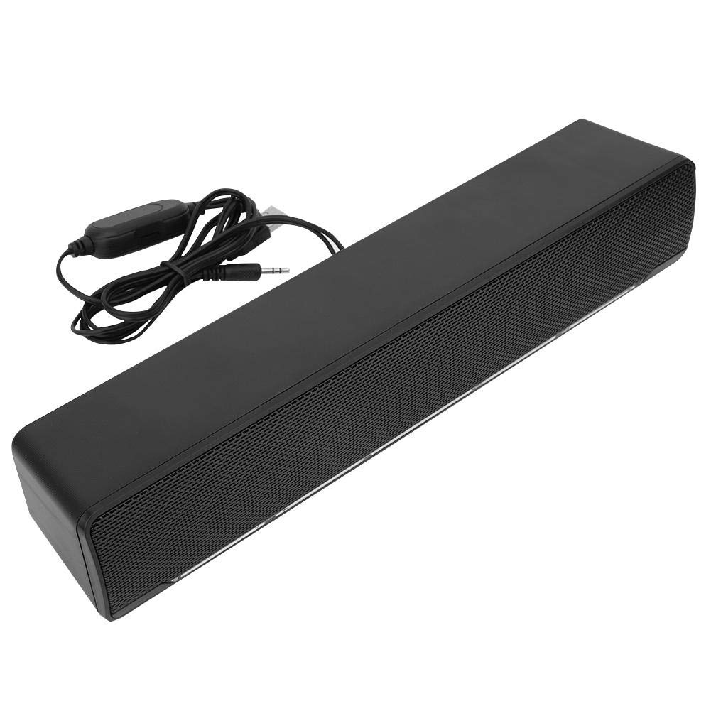 Socobeta Soundbar Stereo Wired USB Music Player Bass Surround Sound Box 3 5mm Input for PC Cellphones (Black)