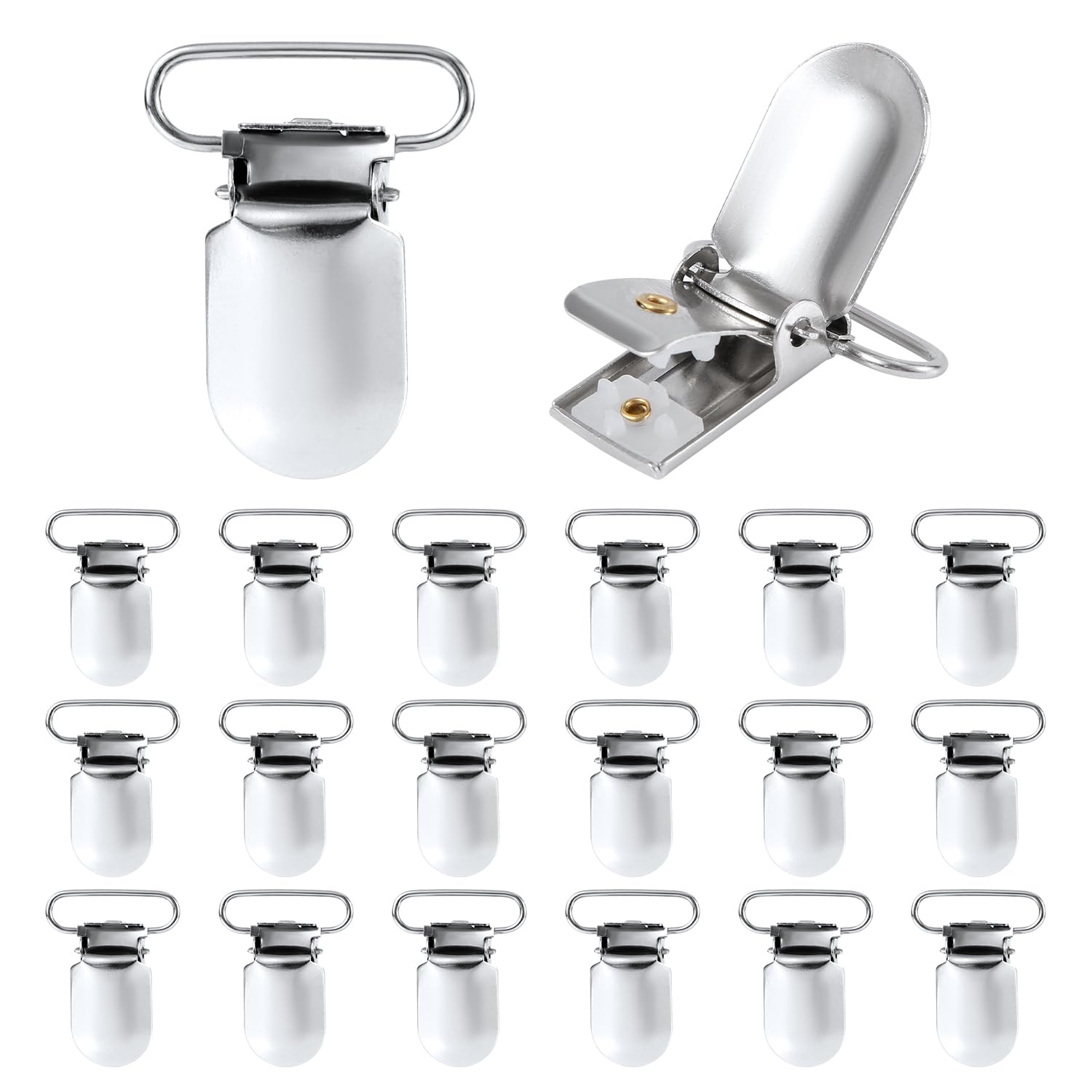 Gosknor 20pcs Silver Suspender Clips, 0.98in Sheet Straps Holder Fasteners Clips Metal Duvet Clips to Hold Comforter Inside Padded Blanket Snaps Clips for Mattress Pad Cover Sofa Cushion