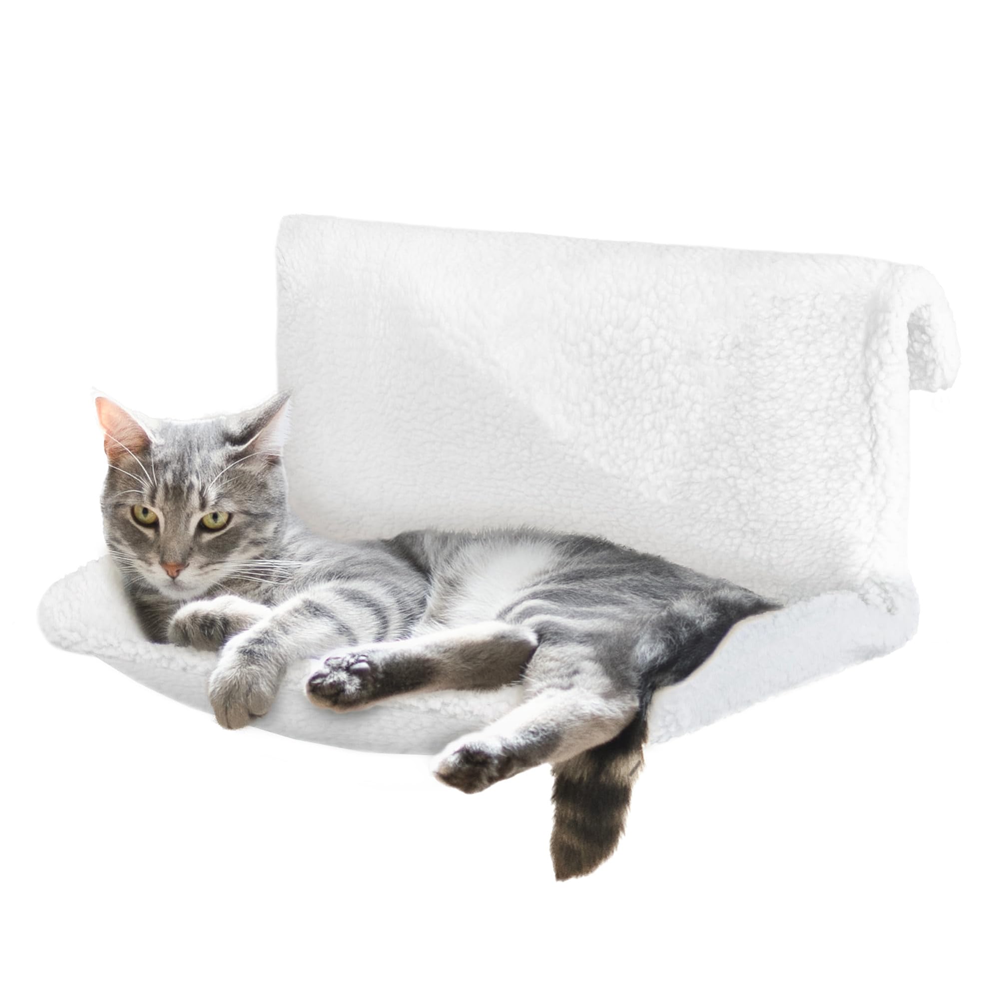 Petlicity Cat Radiator Bed – Warm & Cosy Pet Radiator Hammock for Cats & Small Dogs up to 5kg – Strong Metal Frame with Removable Machine Washable Fleece Cover - White