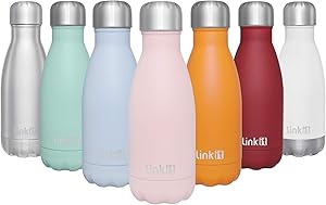 Linkit 9oz Kids Water Bottle - Stainless Steel Vacuum Insulated Thermos - Leakproof Double Wall Sports Flask - Pink