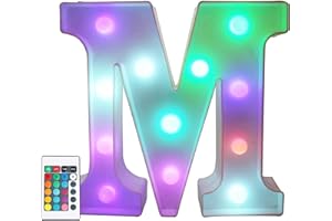 Pooqla Colorful LED Marquee Letter Lights with Remote – Light Up Marquee Signs – Party Bar Letters with Lights Decorations for the Home - Multicolor M