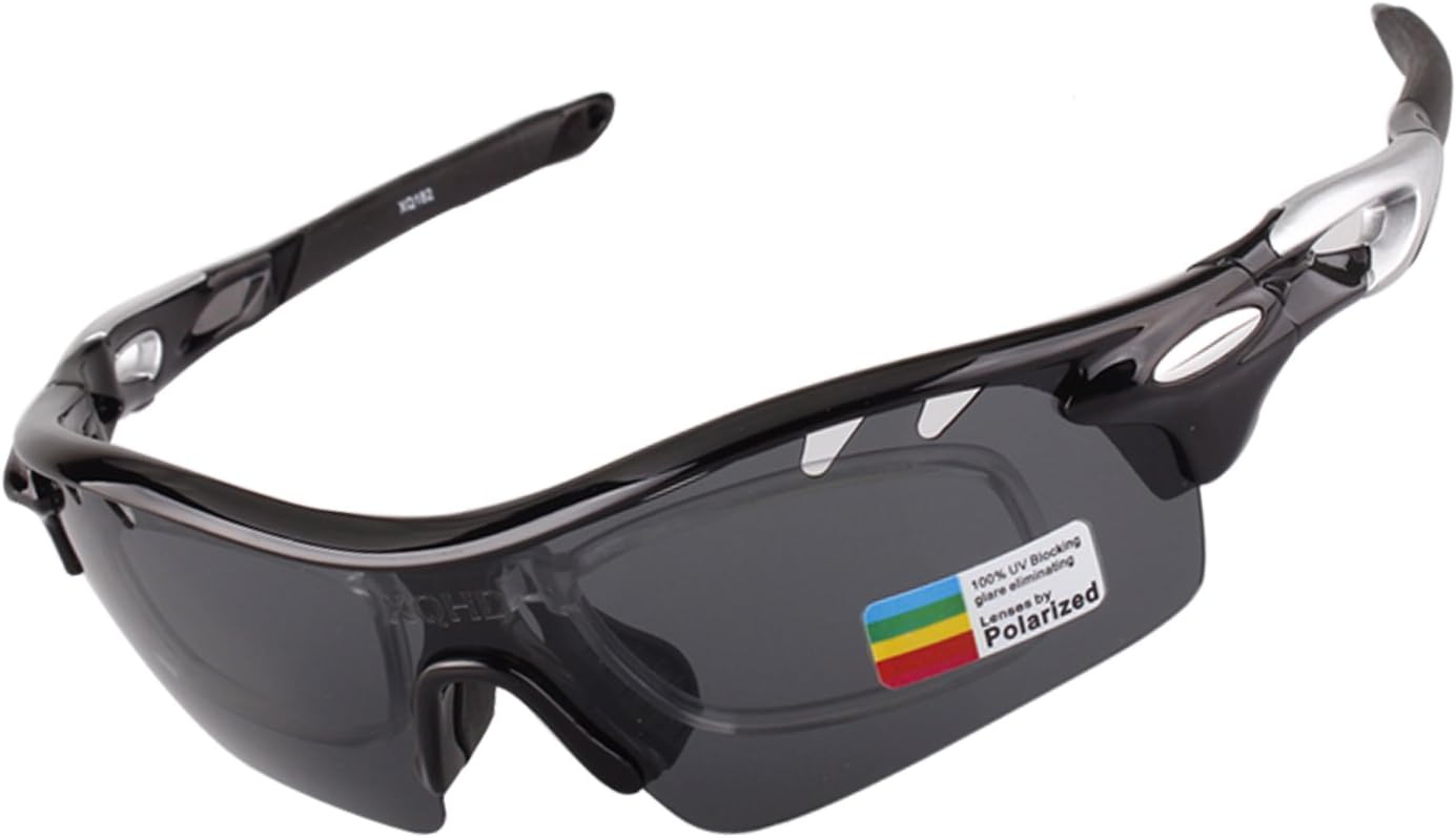 XQHD Polarized Sports Sunglasses with Anti Fog 4 Interchangeable Lenses (Black | White)