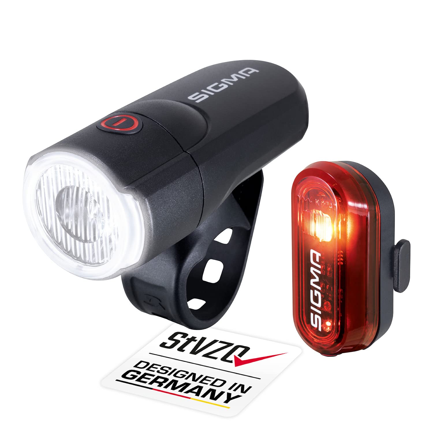 SIGMA SPORT AURA 30 and CURVE LED Bike Light Set with Batteries, StVZO-Approved Front Light and Rear Light, Colour: Black