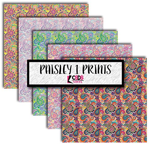 CSDS Vinyl, Paisley Printed Vinyl Bundle Pack of 5, Paisley Patterned Heat Transfer Vinyl, Paisley Print HTV Bundle Vinyl Pack (Heat Transfer Vinyl)