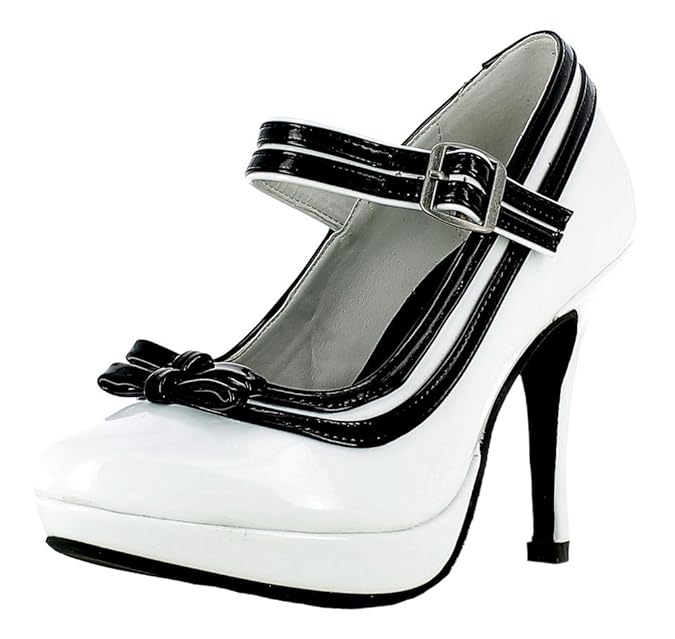 Mary Jane Damen Pumps Lack Schuhe - Weiß Schwarz zum Retro Pin Up Kostüm für Damen