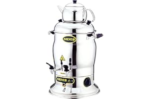 Tubibu Samovar Stainless Steel Electric Turkish Tea Maker Tea Machine 220v EU Plug (Silver, 10 liter)