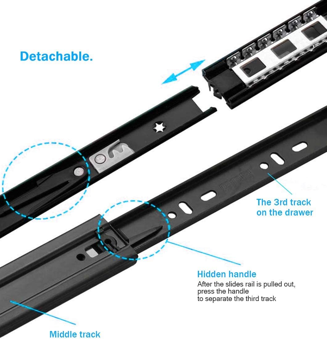 Soft Close Drawer Runners Full Extension 300 350 400 450 500 550 600 mm Ball Bearing Drawer Runners Slides Replacement Rails Track Guide Glides for Kitchen Bedroom Cabinets Heavy Duty 45kg 1 Pair - Image 5