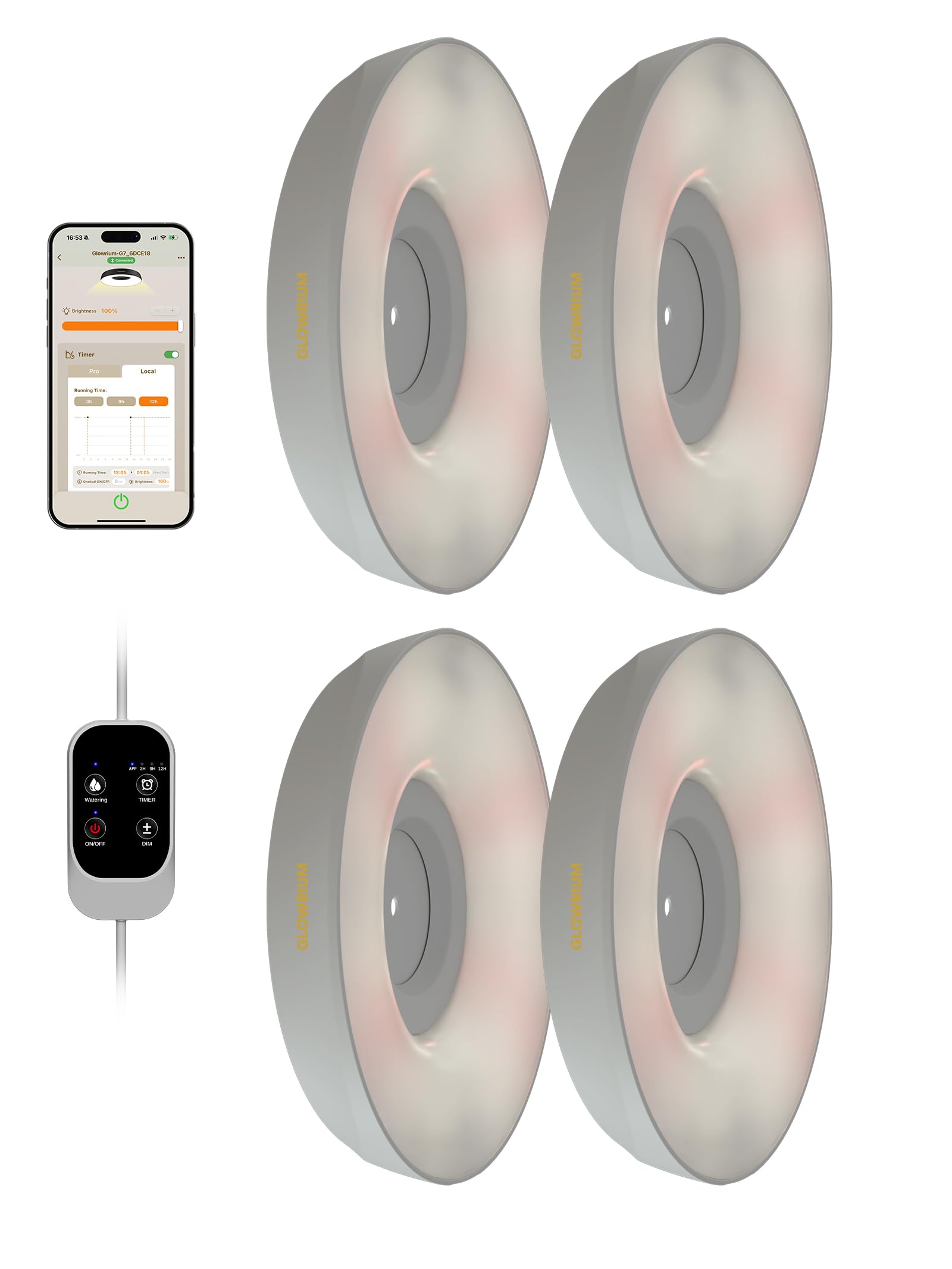Photo 1 of GLOWRIUM Grow Lights for Indoor Plants, 32W Smart Full Spectrum LED Grow Light, Auto Timer and Stepless Dimming,Plant Assistant with Watering Reminder,Modular Design(White, 4PCS)