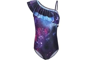 AISYEE Girls One Piece Swimsuits One Shoulder Ruffle Bathing Suit Kids Hawaiian Floral Swimwear 3-16 Years