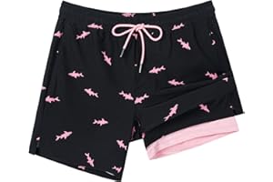 SURF CUZ Mens Swim Trunks with Compression Liner Swimming Trunks 5 Inch Bathing Suit Quick Dry Swim Shorts