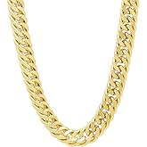 The Bling Factory 8.5mm Polished 14k Yellow Gold Plated Beveled Curb Chain Necklace