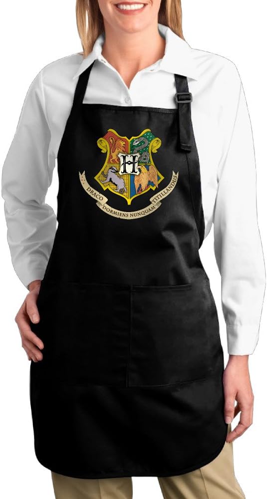 Harry Potter Hogwarts Logo Cotton Adjustable Bib Chef Apron Front Pockets Unisex