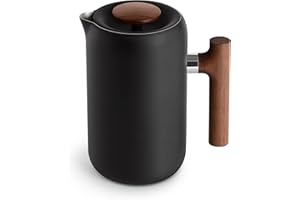 Fellow Clara French Press Coffee Maker - Portable Stainless Steel Coffee Press, Insulated Manual Brewer, Matte Black with Walnut, 24 oz Carafe