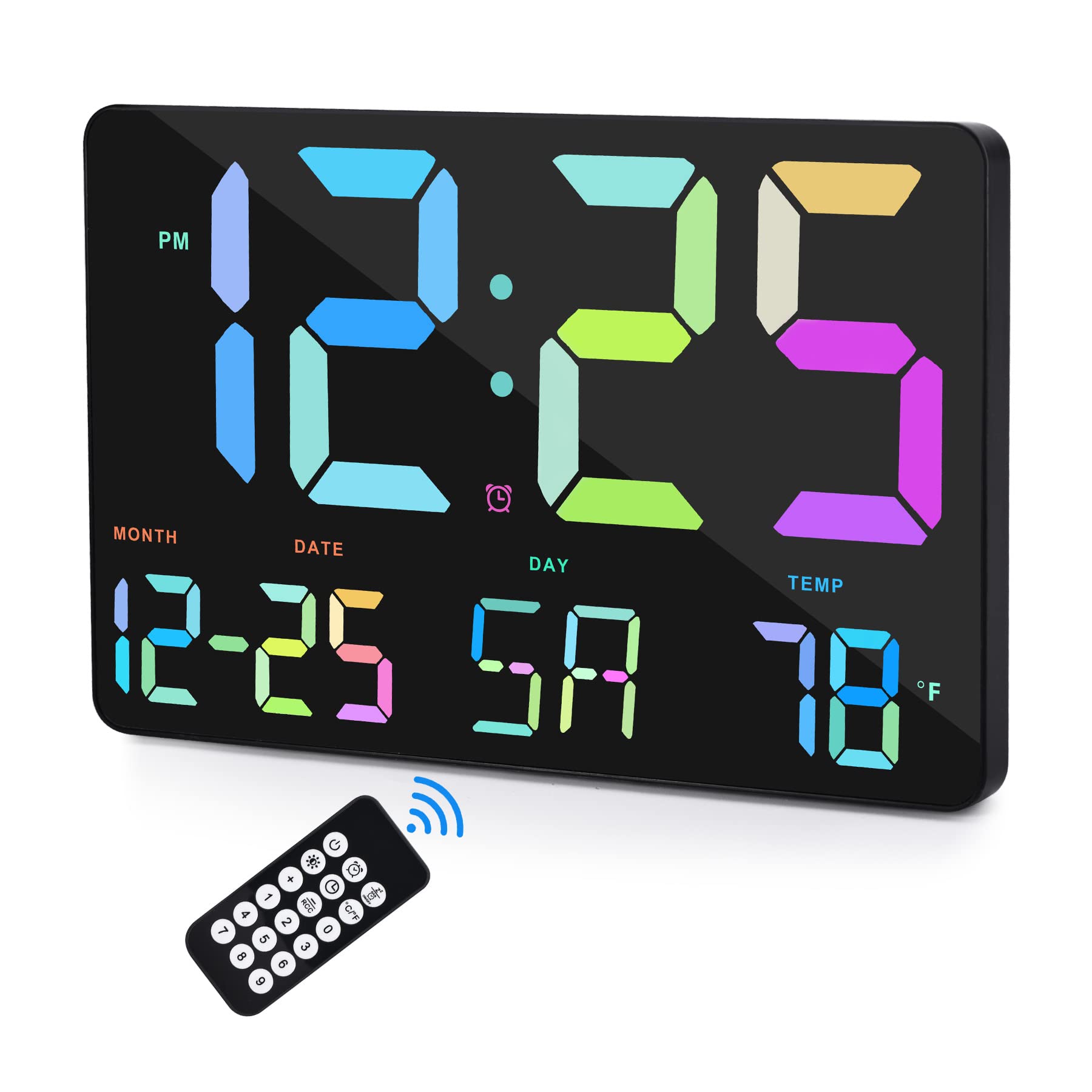 11.5" Digital Clock Wall Clock, Large Digital Wall Clock with Remote Control, Digital Alarm Clock with Date, Day, Temperature, Colour Figures,12/24H, Wall Clocks for Living Room Office School Gym