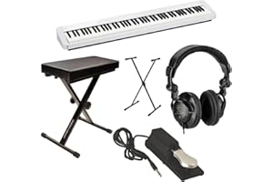 CASIO PX-S1100 Privia 88-Key Slim Digital Stage Piano w/Bluetooth Adapter, White Bundle with Turnstile Audio TAPH100 Closed-Back Headphones, Keyboard Stand/Bench Pack with Sustain Pedal