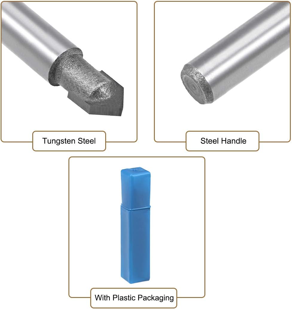 sourcing map 90 Degree V-Groove Router Bit 1/4" Dia with 1/4" Shank, Carbide Tipped V Grooving Bit (Gray) - Image 5
