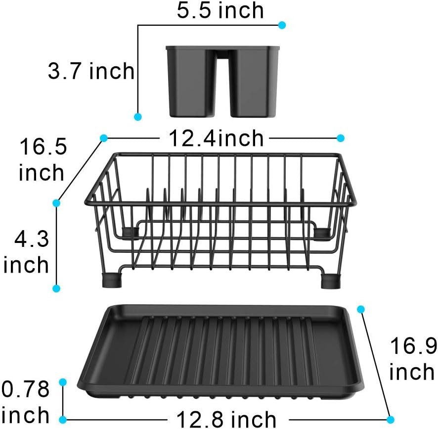 Dish Drying Rack GSlife Dish Rack with Tray Small Dish Drainer for Kitchen Countertop, Black: Kitchen & Dining