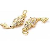 KitBeads 10pcs Cubic Zirconia Fish Charms 18k Real Gold Plated Sea Animal Lucky Koi Fish Charm for Jewelry Making Bracelets Necklace Crafts