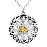 Talonior Daisy Necklace for Women Sterling Silver Celtic Knot Birth Flower Sunflower Necklace Pendant Cubic Zirconia Sunshine Daisy Jewelry Gifts