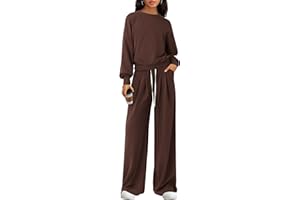 PRETTYGARDEN Womens 2 Piece Sets Long Sleeve Sweatshirt Wide Leg Pants Loose Matching Lounge Set Trendy Spring Outfits