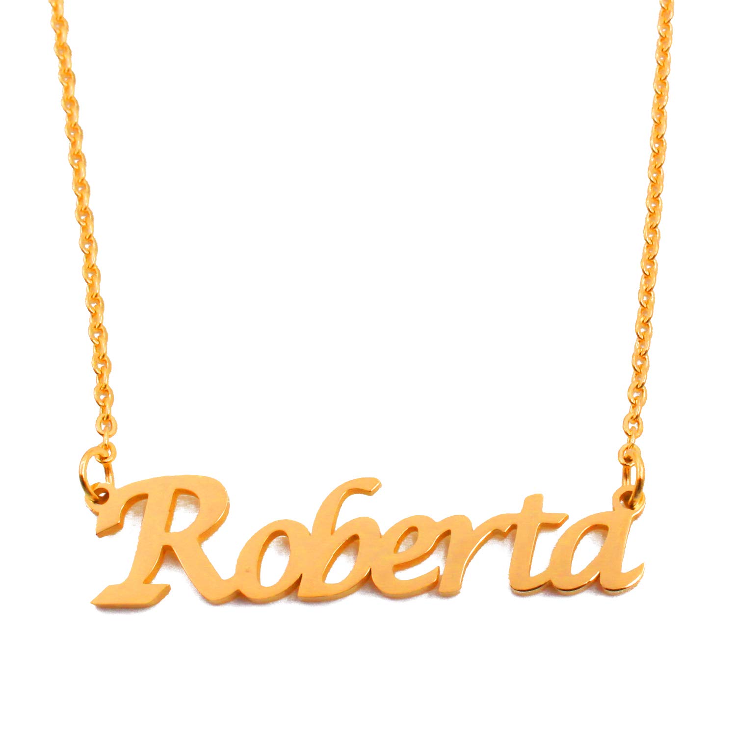 Kigu Roberta Personalised Name Necklace - Adjustable Chain - 18ct Gold Plated - Incl Gift Packaging